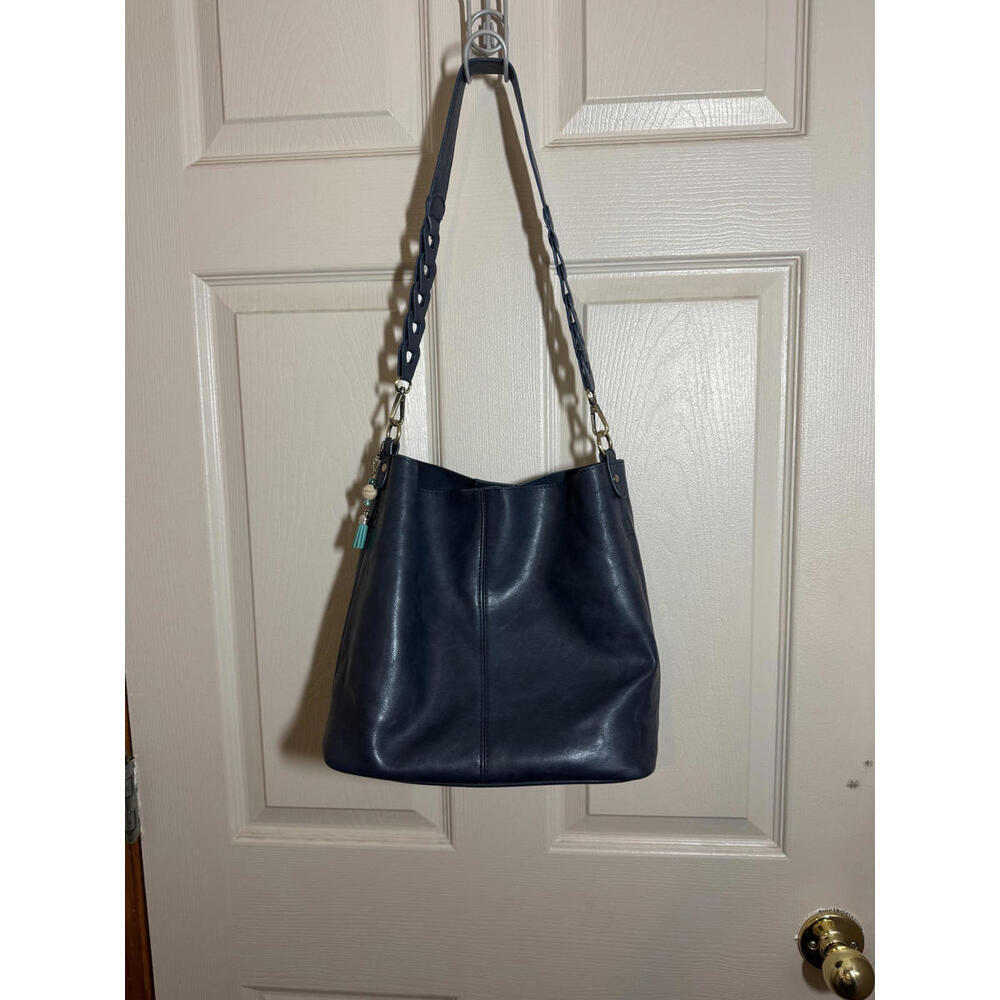 Chic Navy Blue Joy Susan Leather Shoulder Bag with Unique Chain Strap